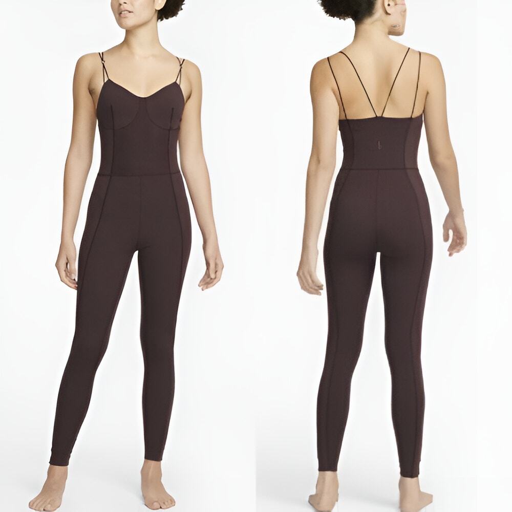 Nike Womens Luxe Dri-Fit 7/8 Matte Active Yoga Jumpsuit Size XXL Chocolate Brown